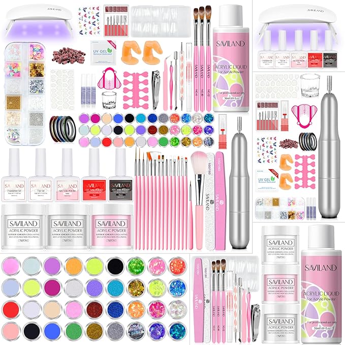 SAVILAND Acrylic Nail Kit with Drill: Professional Nail Kit Acrylic Set for Beginners with Everything Gel Polish U V Light Decorations for Home Salon Gift Set